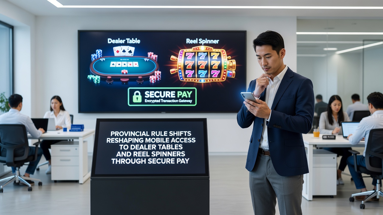 Secure payment gateway screen on mobile device connected to live dealer table and slot game lobby
